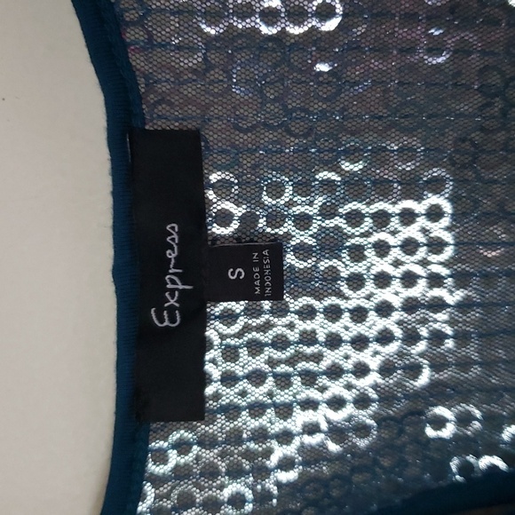 Express teal sequin back cowl neck tank top, sparkle glitzy tank top, Size small - Picture 4 of 8